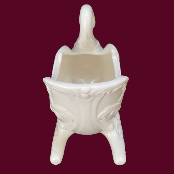 Vintage Ivory Ceramic Swan Sled Bowl: Christmas Decor - Picture 7 of 9